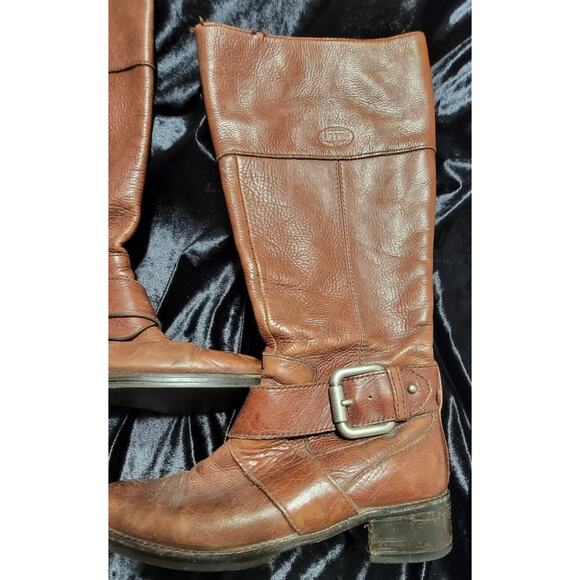 Fossil Brown Leather Tall Side Zip Buckle Boots Women's size 7.5M - Picture 3 of 9